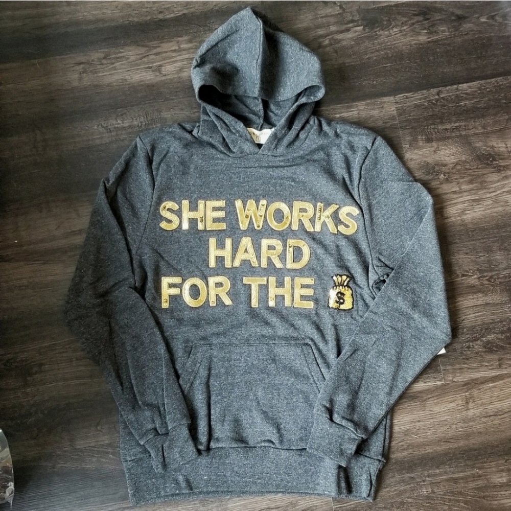 Bow & Drape Grey and Gold Sequin Hoodie